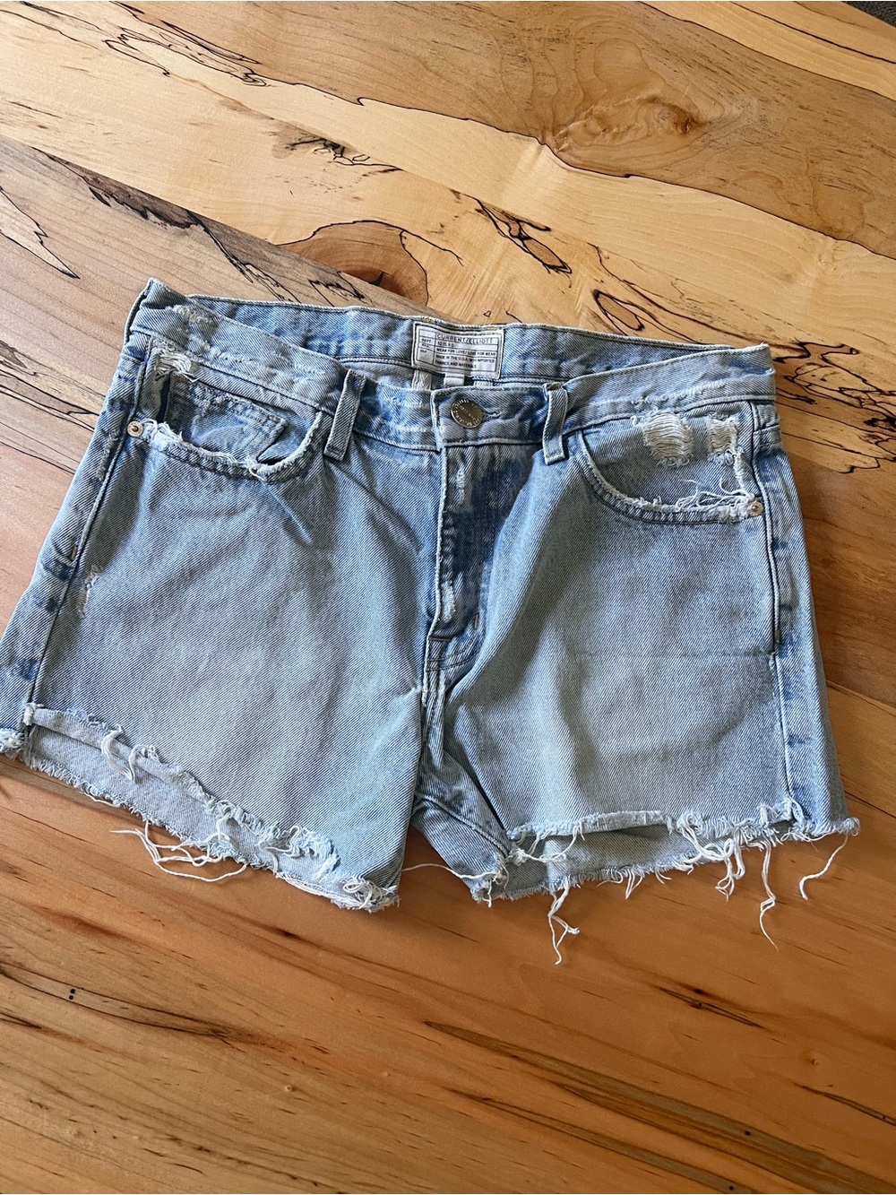 Current/Elliott Washed Light Blue Distressed Denim Shorts